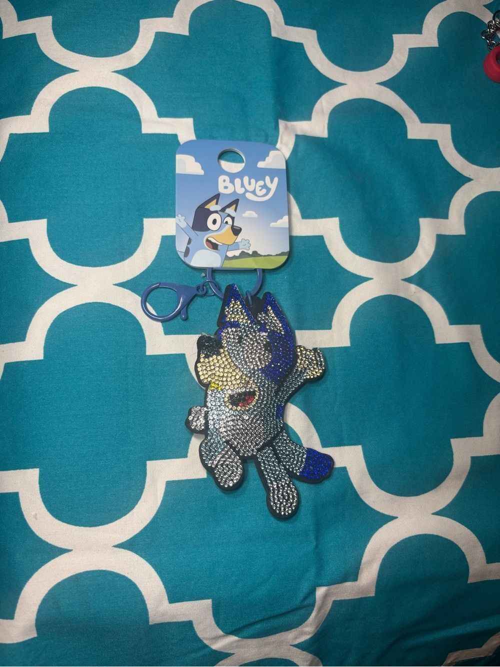 New Bluey Rhinestone Character Keychain Bag Charm - Sparkling Blue & Silver
